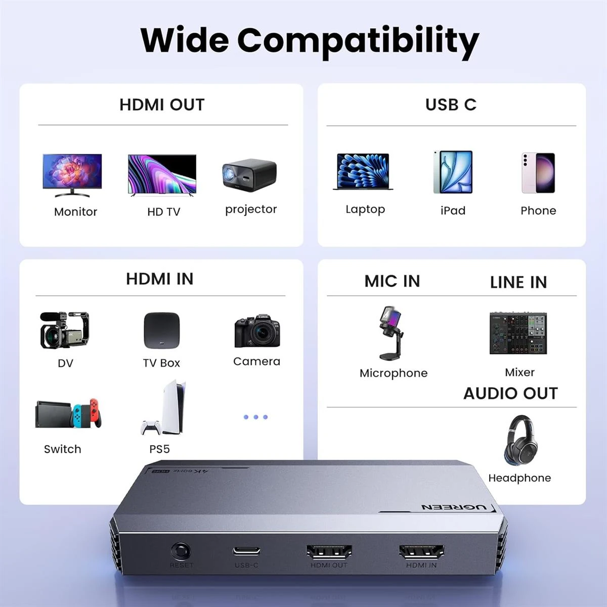 Ugreen 4K@60Hz Capture Card, Ultra HD HDMI Video Capture Card 1080P@240Hz USB 3.0 Ultra-Low Latency with VRR and HDR for Streaming, Gaming, Recording Compatible with iPad, Switch, PS5, Xbox, PC, Mac - Image 8