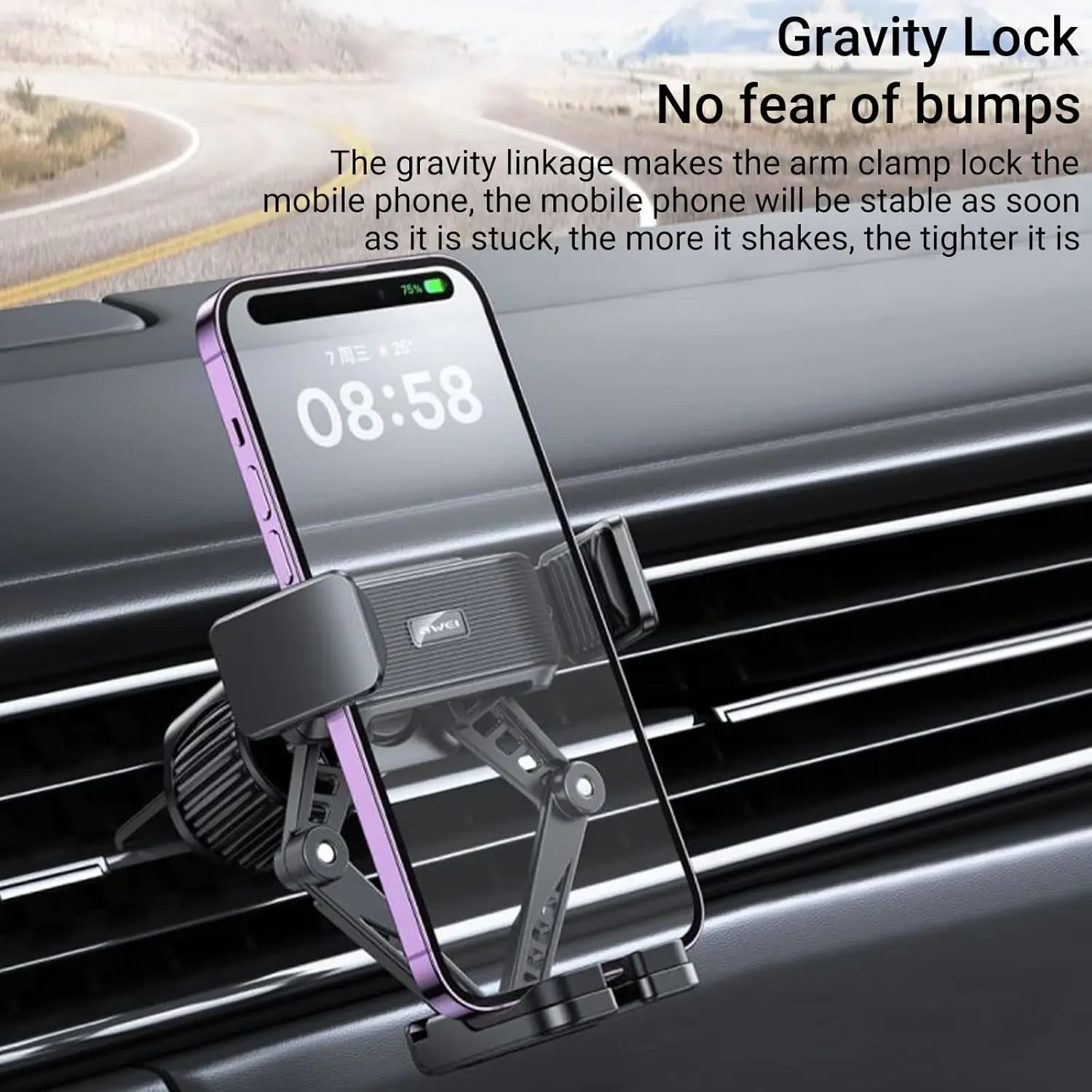 Awei X39 Bike Mount Phone Holder Minimalist and Elegant Appearance Easy to Operate Phone Mount for Car Vent, Hands Free Universal Car Phone Mounts Compatible with iPhone Android Cell Phone Mount - Image 7