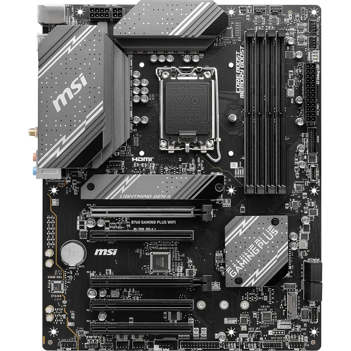 MSI B760 Gaming Plus WiFi Gaming Motherboard (Supports 12th/13th/14th Gen Intel Processors, LGA 1700, DDR5, PCIe 4.0, M.2, 2.5Gbps LAN, USB 3.2 Gen2, HDMI/DP, Wi-Fi 6E, Bluetooth 5.3, ATX) - Image 2