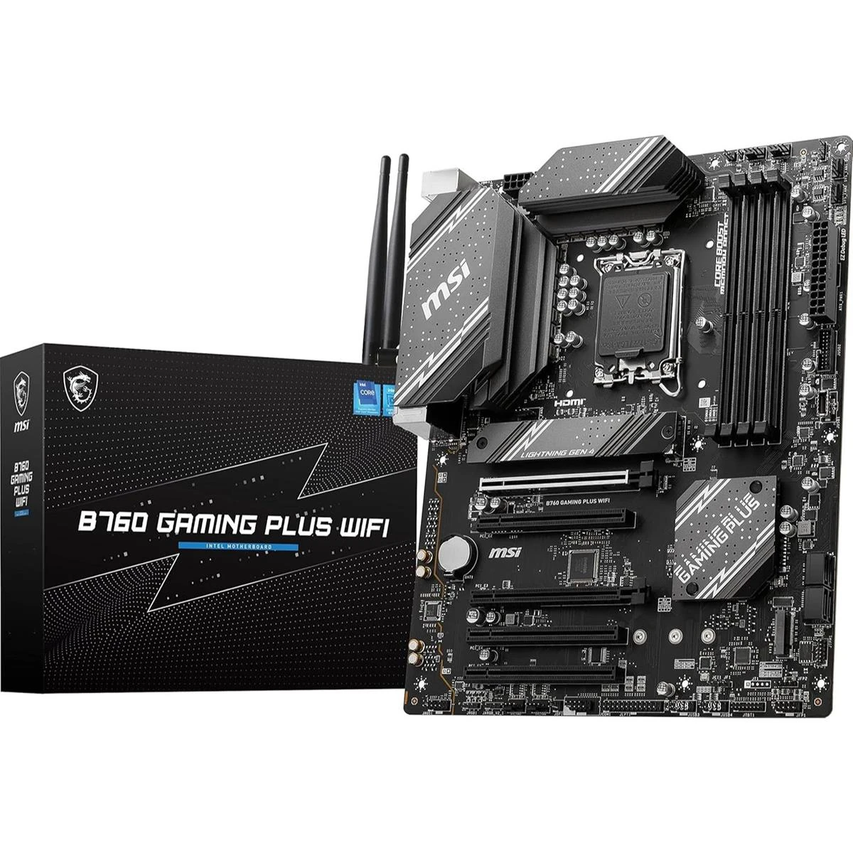 MSI B760 Gaming Plus WiFi Gaming Motherboard (Supports 12th/13th/14th Gen Intel Processors, LGA 1700, DDR5, PCIe 4.0, M.2, 2.5Gbps LAN, USB 3.2 Gen2, HDMI/DP, Wi-Fi 6E, Bluetooth 5.3, ATX)