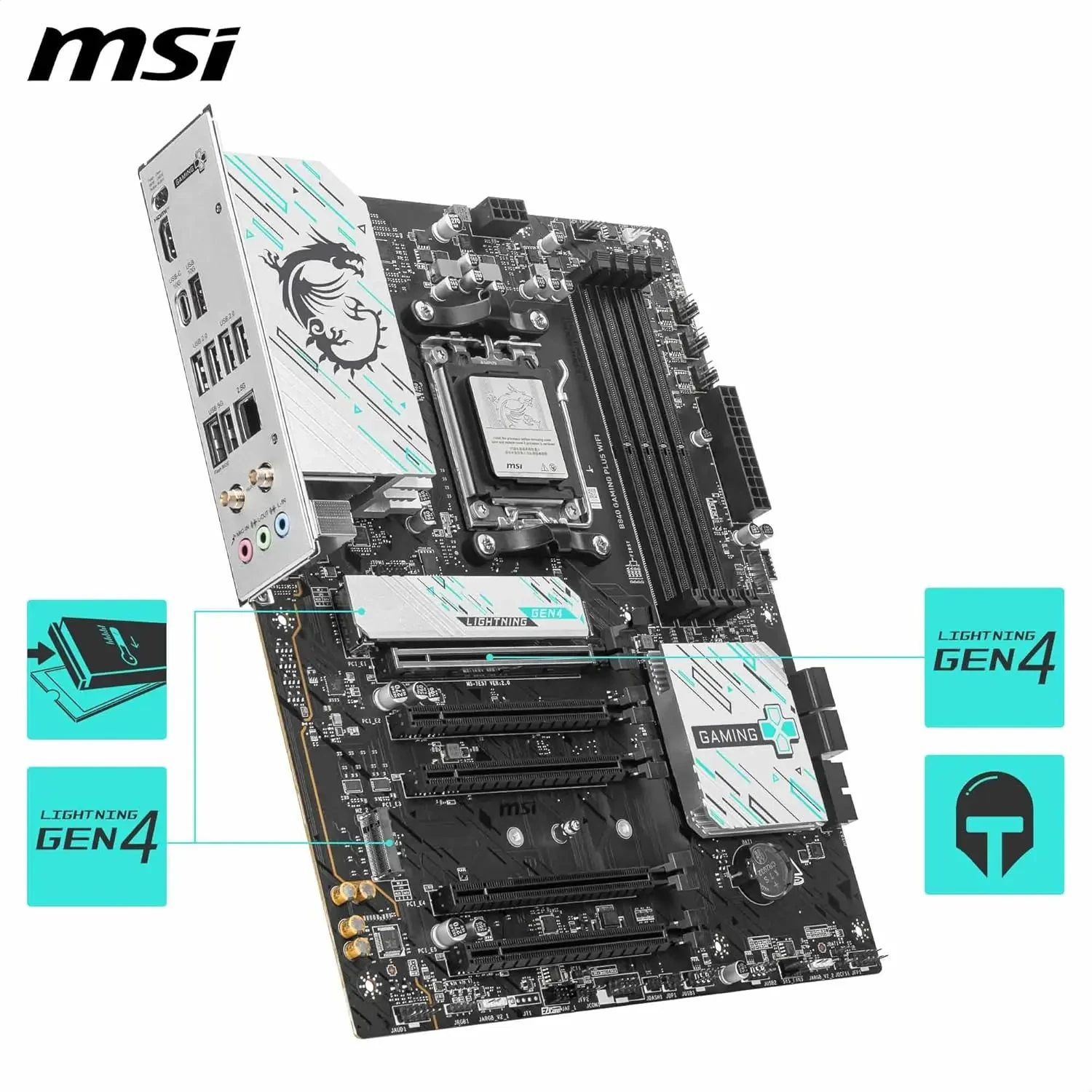 MSI B840 Gaming Plus WiFi Motherboard, ATX - Supports AMD Ryzen 9000/8000/7000 Processors, AM5 - DDR5 Memory Boost 8000+ MT/s (OC), PCIe 4.0 x16, M.2 Gen4, Wi-Fi 7, 2.5G LAN - Image 3