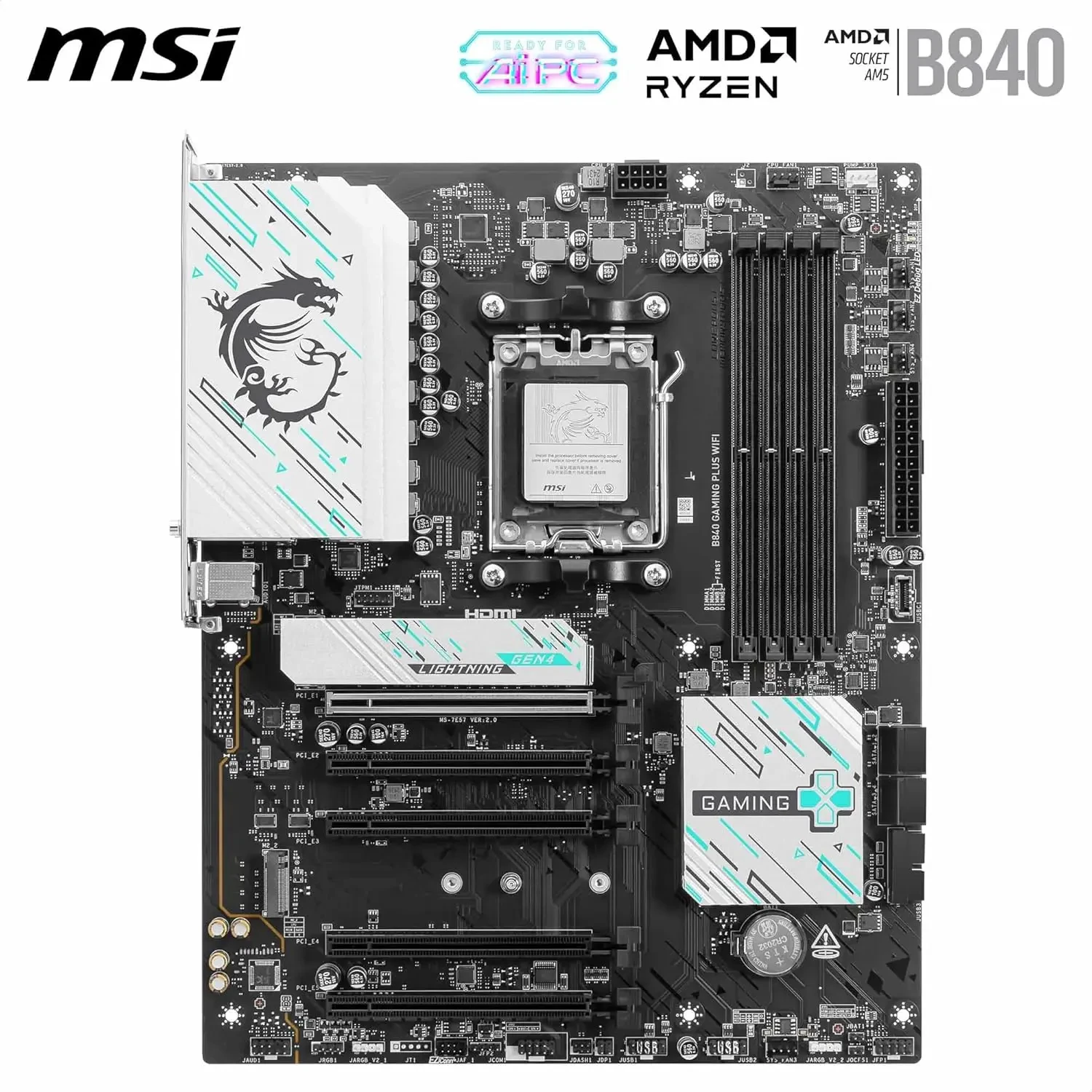 MSI B840 Gaming Plus WiFi Motherboard, ATX - Supports AMD Ryzen 9000/8000/7000 Processors, AM5 - DDR5 Memory Boost 8000+ MT/s (OC), PCIe 4.0 x16, M.2 Gen4, Wi-Fi 7, 2.5G LAN - Image 4