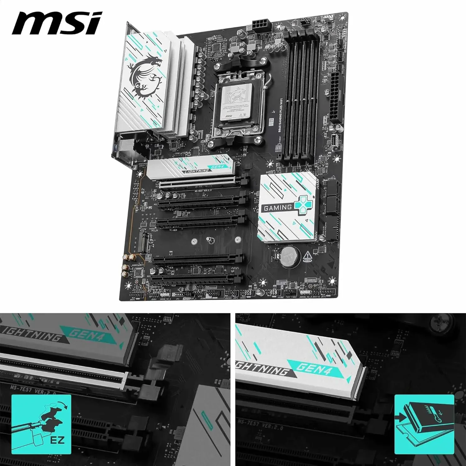 MSI B840 Gaming Plus WiFi Motherboard, ATX - Supports AMD Ryzen 9000/8000/7000 Processors, AM5 - DDR5 Memory Boost 8000+ MT/s (OC), PCIe 4.0 x16, M.2 Gen4, Wi-Fi 7, 2.5G LAN - Image 5