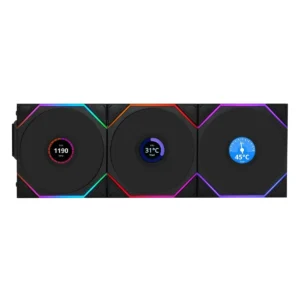 Lian Li UNI Fan TL LCD Wireless 120 ARGB Fan - Triple Pack, 2.4 GHz Wireless Signal ARGB Fan-Infinity Mirror, Daisy-Chain Design, Customizable Lighting Effects, Controller Included & Required - Black