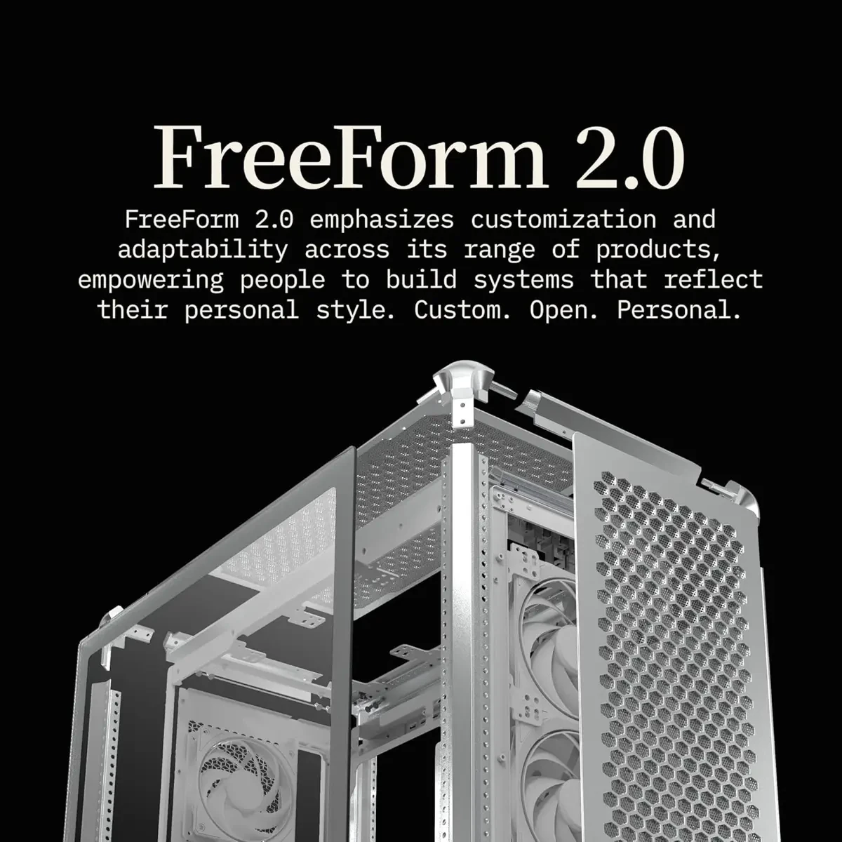 Cooler Master MasterFrame 600 Freeform 2.0 Modular Platform ATX Mid-Tower Case, Aluminum Frame, Magnetic Side Panels, Customizable Internal, 410mm GPU Max, 420mm AIO Max, Type C, Tempered Glass, Silver - Image 2