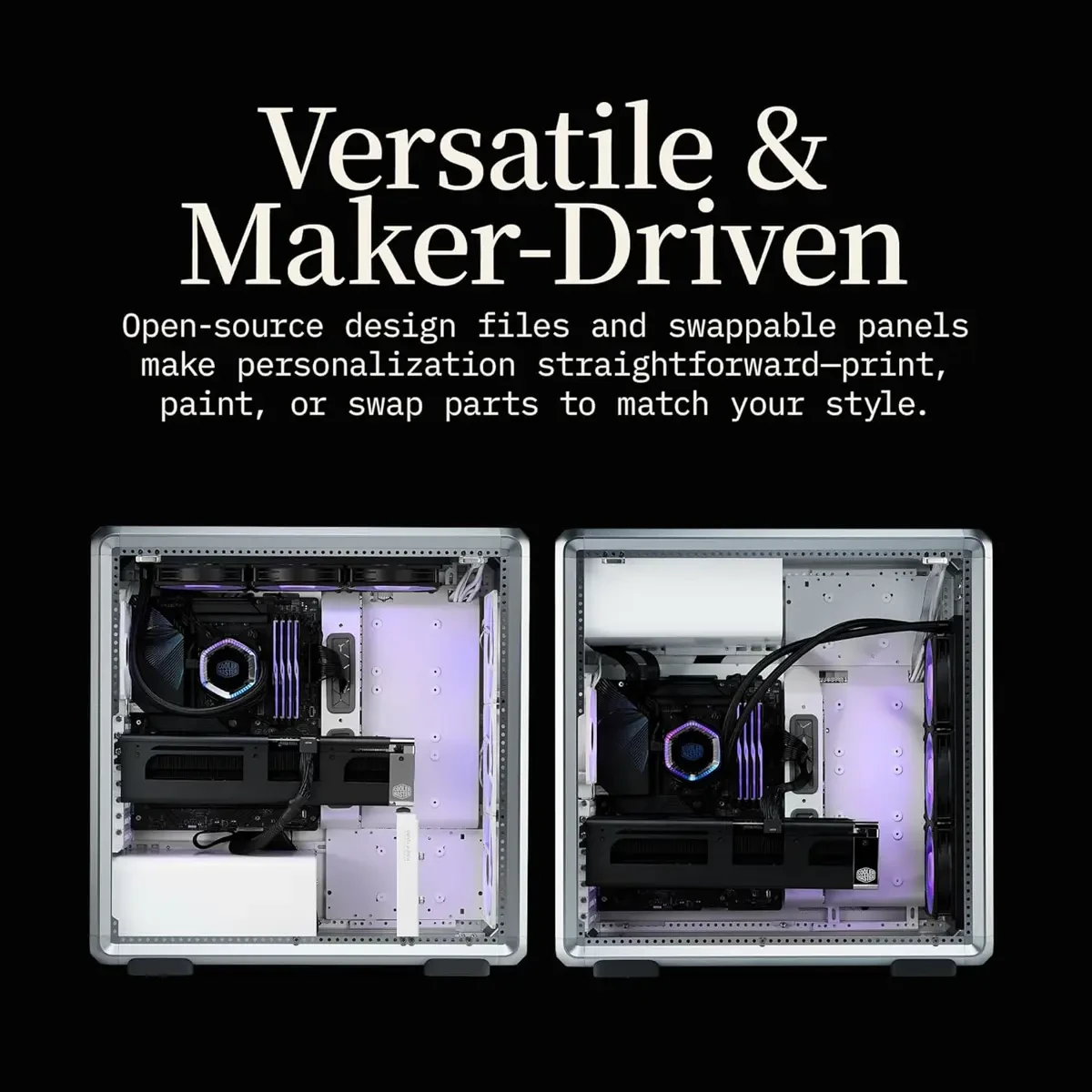 Cooler Master MasterFrame 600 Freeform 2.0 Modular Platform ATX Mid-Tower Case, Aluminum Frame, Magnetic Side Panels, Customizable Internal, 410mm GPU Max, 420mm AIO Max, Type C, Tempered Glass, Silver - Image 7