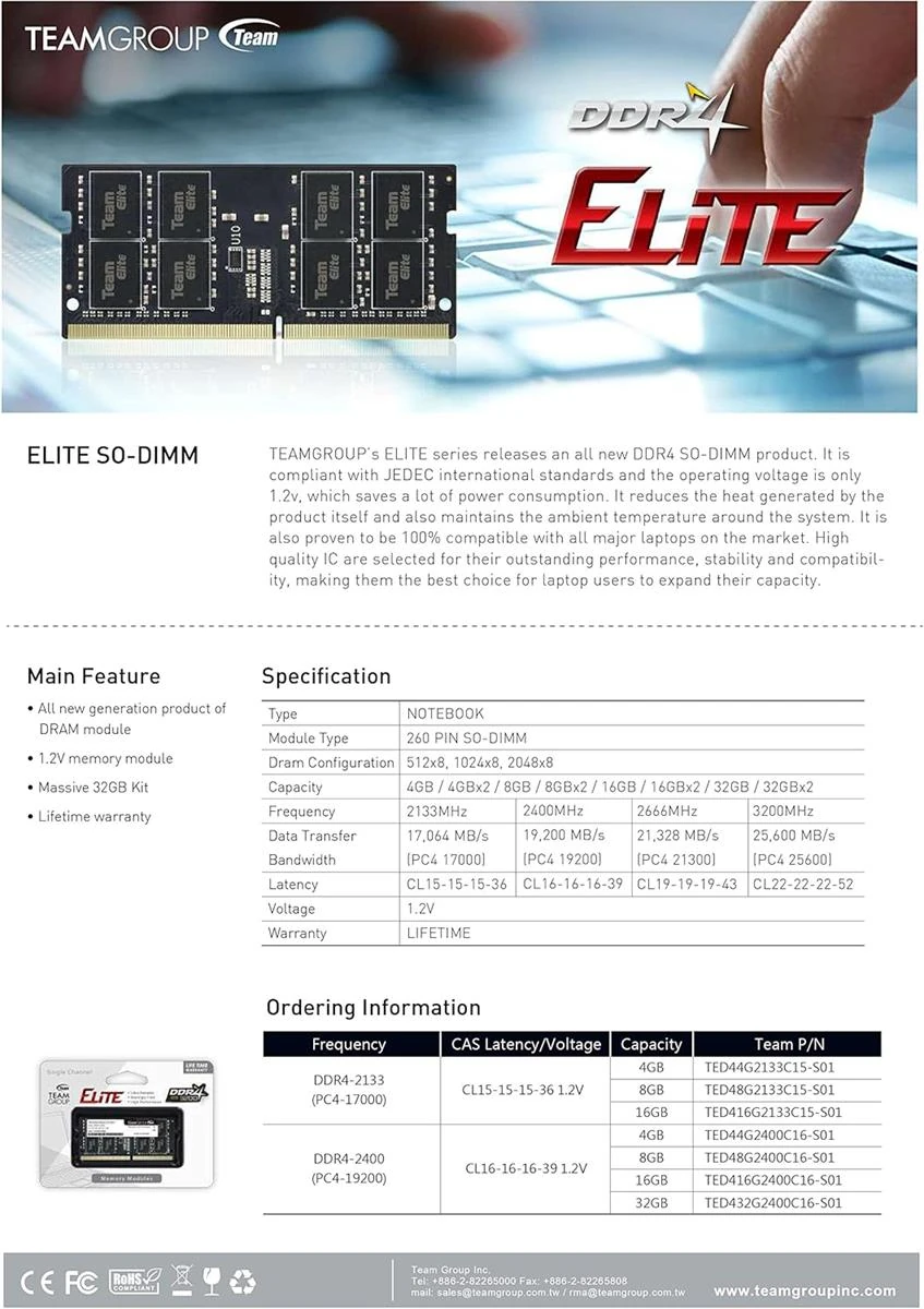 TeamGroup Elite 32GB (1x32GB) 3200MHz C22 SO-DIMM DDR4 Laptop Memory - Image 4