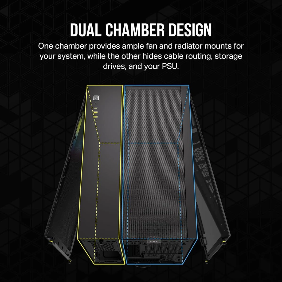 Corsair iCUE Link 2500X RGB Small-Tower mATX Dual Chamber PC Case, Panoramic Tempered Glass, Reverse Connection Motherboard Compatible, 2x Corsair RX120 RGB Fans Included – Black - Image 8