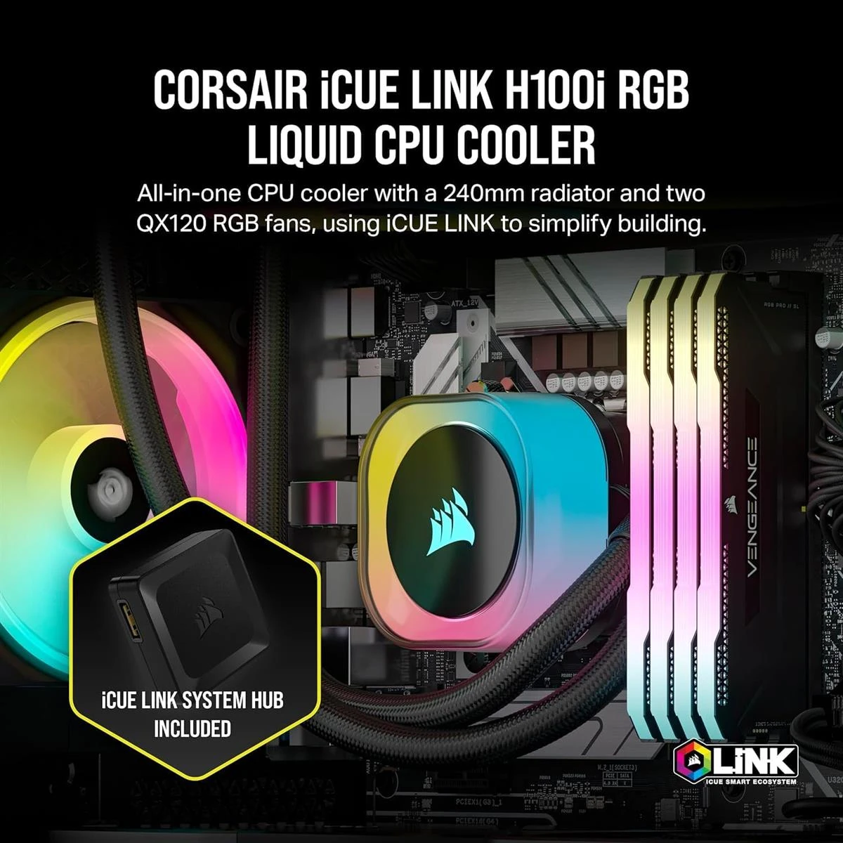 Corsair iCUE Link H100i RGB AIO 240mm Liquid CPU Cooler - Image 3