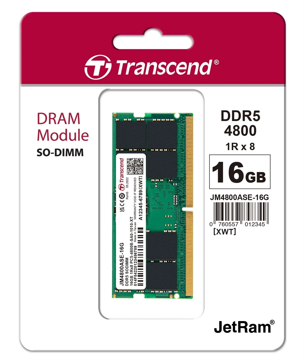 Transcend JetRam 16GB 4800MHz C40 DDR5 SO-DIMM Laptop Memory - Image 2