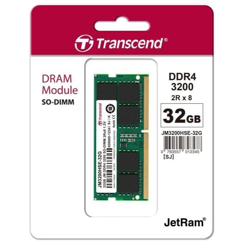 Transcend JetFlash 32GB (1x32GB) 3200MHz C22 DDR4 SO-DIMM Laptop Memory - Image 2