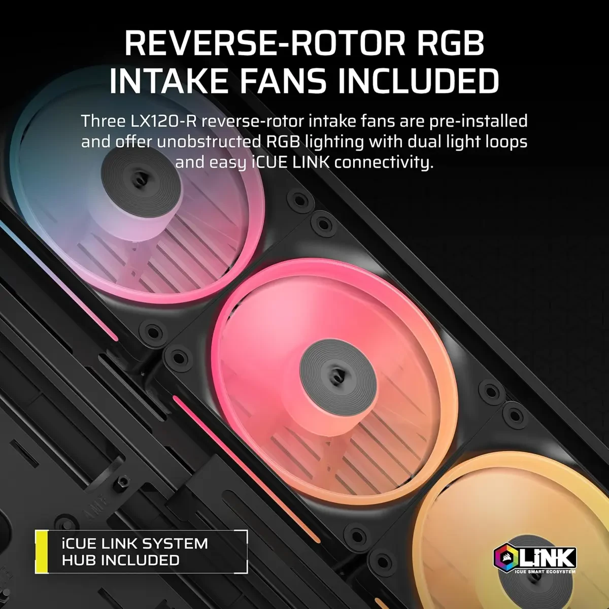 Corsair Frame 4500X LX-R RGB iCUE Link Panoramic Glass Mid-Tower PC Case – InfiniRail Mounting System, Fits Dual 360mm Radiators, GPU Anti-Sag, 3x LX120R RGB LINK Fans Included – Black - Image 8