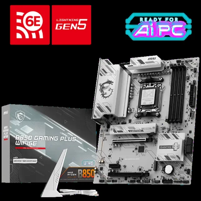 MSI B850 Gaming Plus Wifi6E Motherboard, ATX - Supports AMD Ryzen 9000/8000/7000 Processors, AM5 - DDR5 Memory Boost 8200+ MT/s (OC), PCIe 5.0 x16 & 4.0 x16, M.2 Gen5, Wi-Fi 6E, 5G LAN