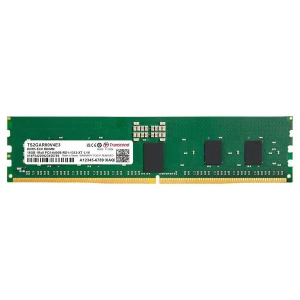Transcend 16GB (1x16GB) 6400MHz CL52 DDR5 DRAM Memory Module, 16 GB, PC5-51200, DDR5 Long-DIMM, Desktop DIMM, 2G x 8bit