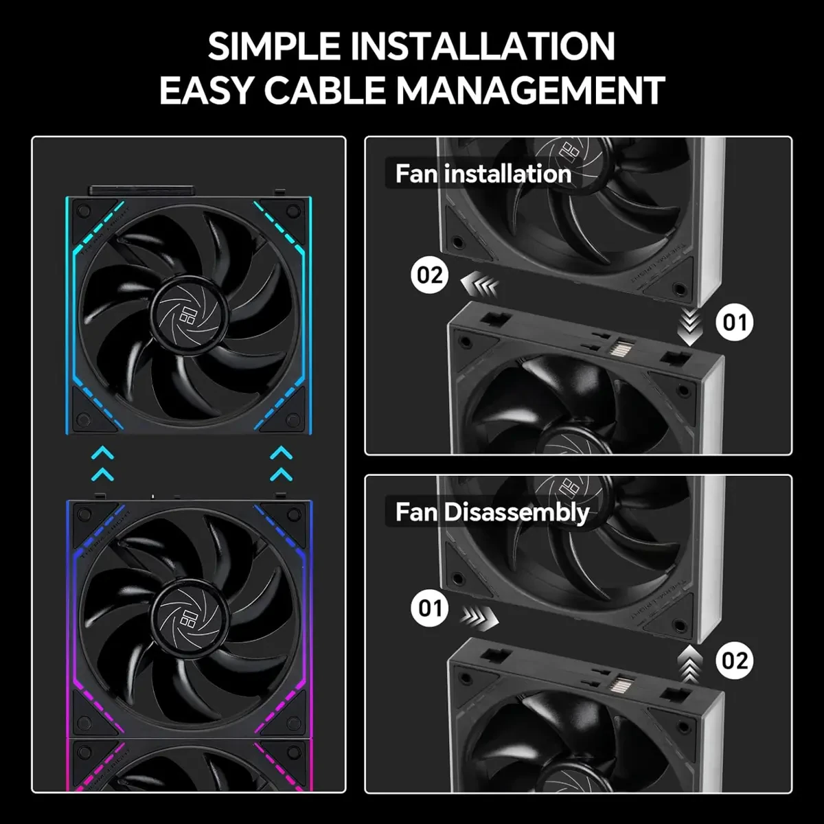 Thermalright TL-M12QR X3 120mm PC Reverse Blade Case Fans, Daisy-Chain, 1500RPM, ARGB, Dual Infinity Mirrors Lighting for Gaming Build (3-Pack) - Image 4