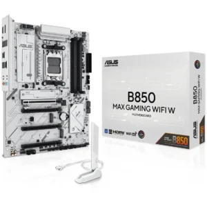 Asus B850 Max Gaming WIfi W - AMD AM5 ATX Motherboard, White PCB, DDR5, PCIe 5.0 Ready, 3x M.2, Wi-Fi 6E, 2.5Gb LAN, USB 10Gbps Type-C, DisplayPort, HDMI, BIOS FlashBack, Aura Sync, ASUS AI Advisor
