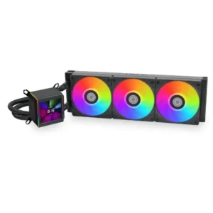 Lian Li Galahad II LCD 360 ARGB AIO 360mm Liquid CPU Cooler - Asetek 8th Gen, 2.88” IPS LCD Screen, Screen Recording for Vudeos and Photos, Pre-installed Daisy-Chained ARGB Fans - Black