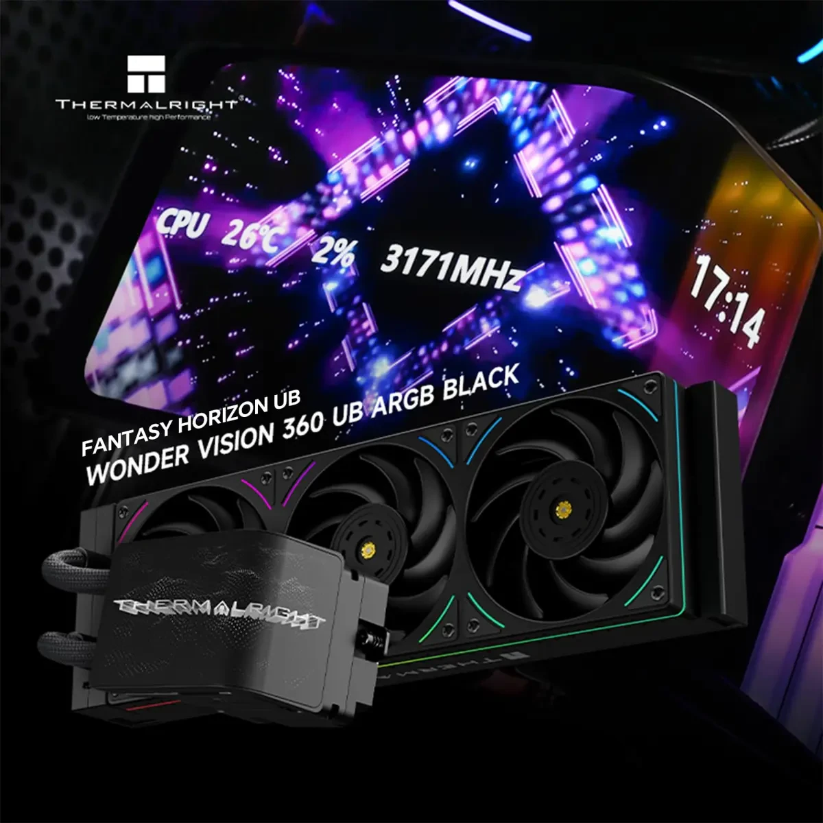 Thermalright Wonder Vision 360 UB ARGB Black CPU AIO Liquid Cooler - Rotatable 6.67'' Curved Screen 3D Effect, 2K Resolution, 2150RPM TL-UB36 Fans, for AM4/AM5 & Intel 1700/1851 - Image 7