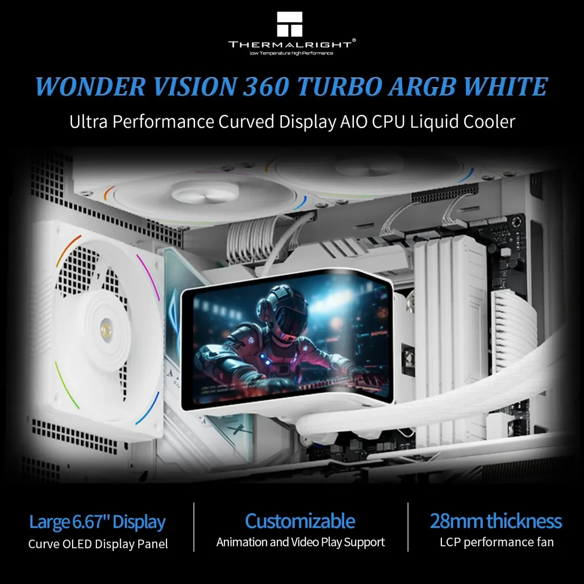 Thermalright Wonder Vision 360 Turbo ARGB White CPU Liquid Cooler, 6.67" 3D Curved Screen with 2400x1080 Resolutions, Magnetic Panel Screen, 360MM AIO - Image 2