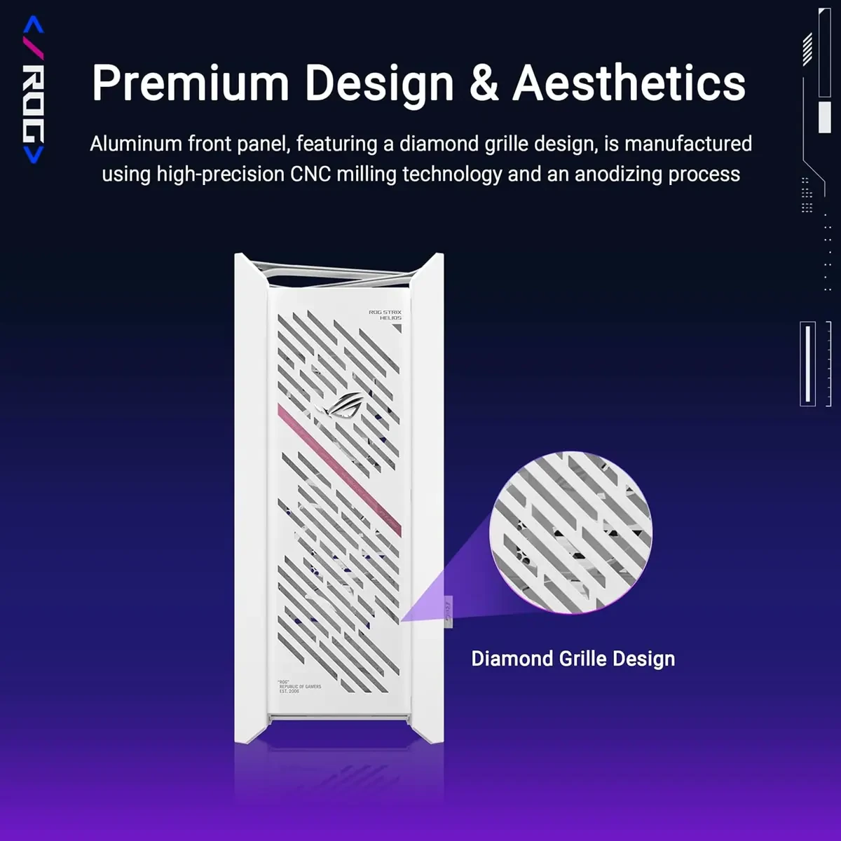 Asus Rog Strix Helios II EATX Mid-Tower Gaming PC Case, with Dual Tempered Glass Side Panels, Support for Graphics Cards up to 450mm Long, Graphics Card Braces and Support for up to 420mm Radiators (White) - Image 2