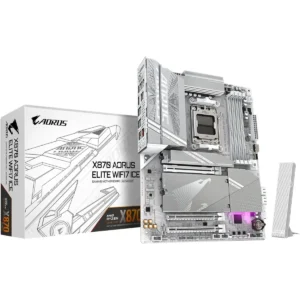 Gigabyte X870 Aorus Elite Wifi7 Ice AMD AM5 LGA 1718 Motherboard, ATX, DDR5, 4X M.2, PCIe 5.0, USB4, WIFI7, 2.5GbE LAN, EZ-Latch, White