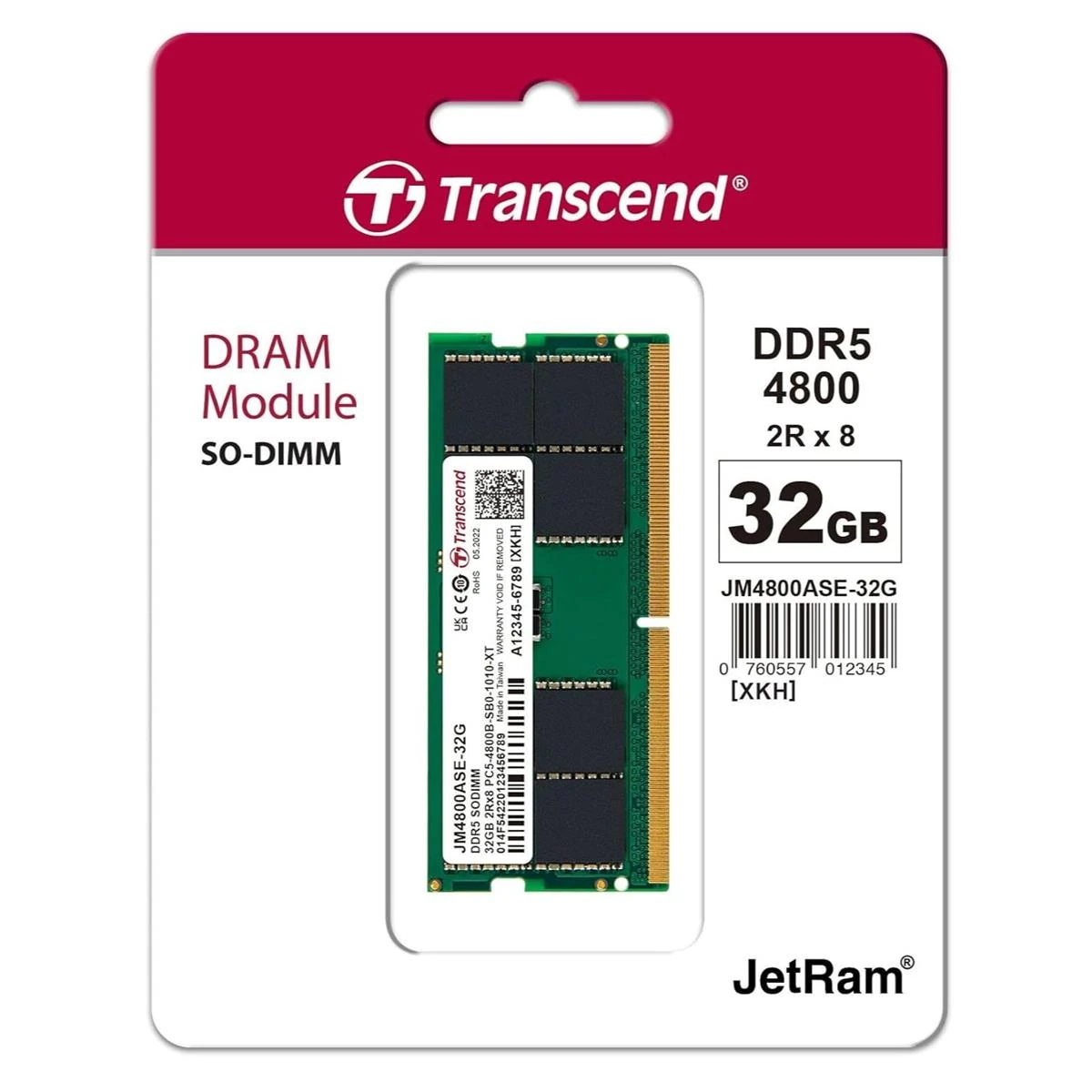 Transcend JetRam 32GB (1x32GB) 4800MHz C40 DDR5 SO-DIMM Laptop Memory - Image 2