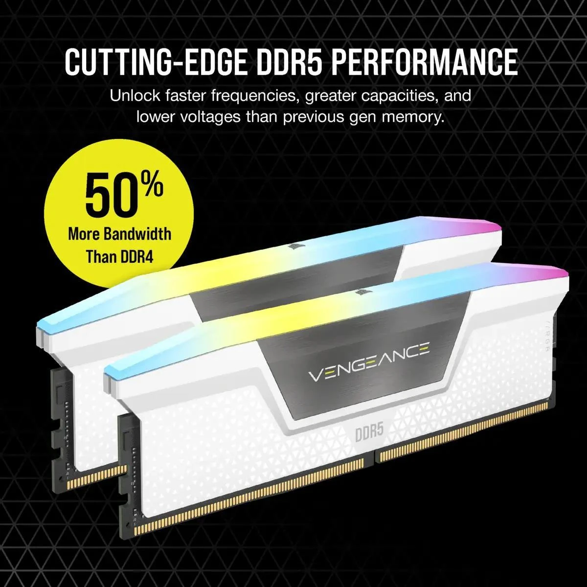 Corsair Vengeance RGB 32GB (2x16GB) 6000MHz C36 DDR5 DRAM Memory Kit - White - Image 3