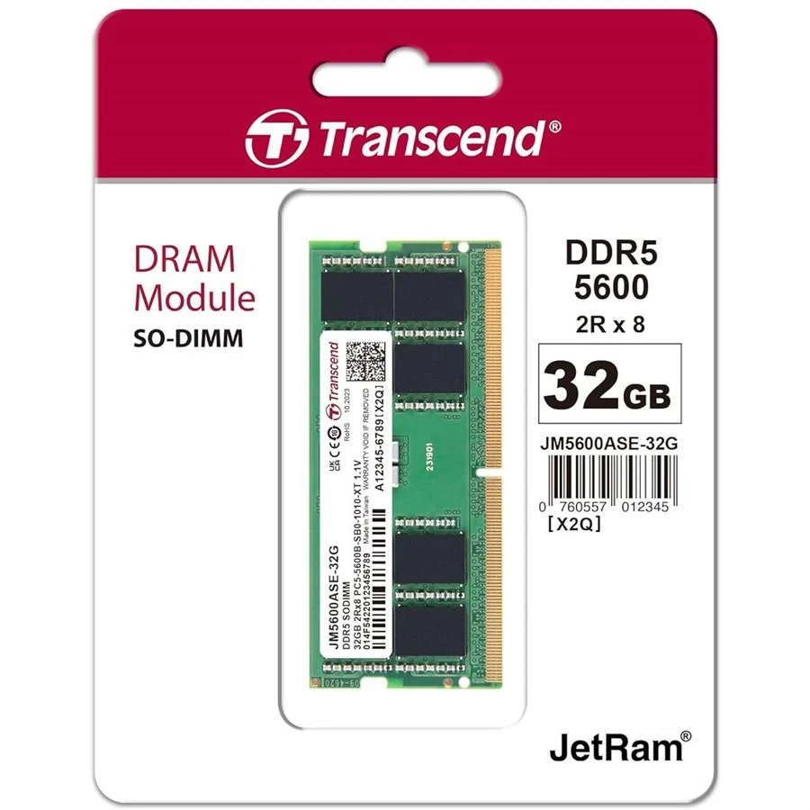 Transcend 32GB (1x32GB) 5600MHz C46 SO-DIMM DDR5 Laptop Memory - Image 2