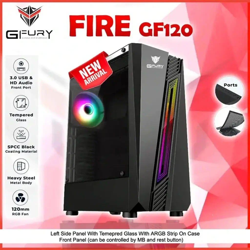 GFury Fire GF-120 RGB Mid-Tower ATX Gaming Case - Black - Image 2
