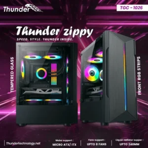Thunder Zippy TGC-1026 ATX Gaming Case, 1x RGB Fans, Front LED Strip, Black