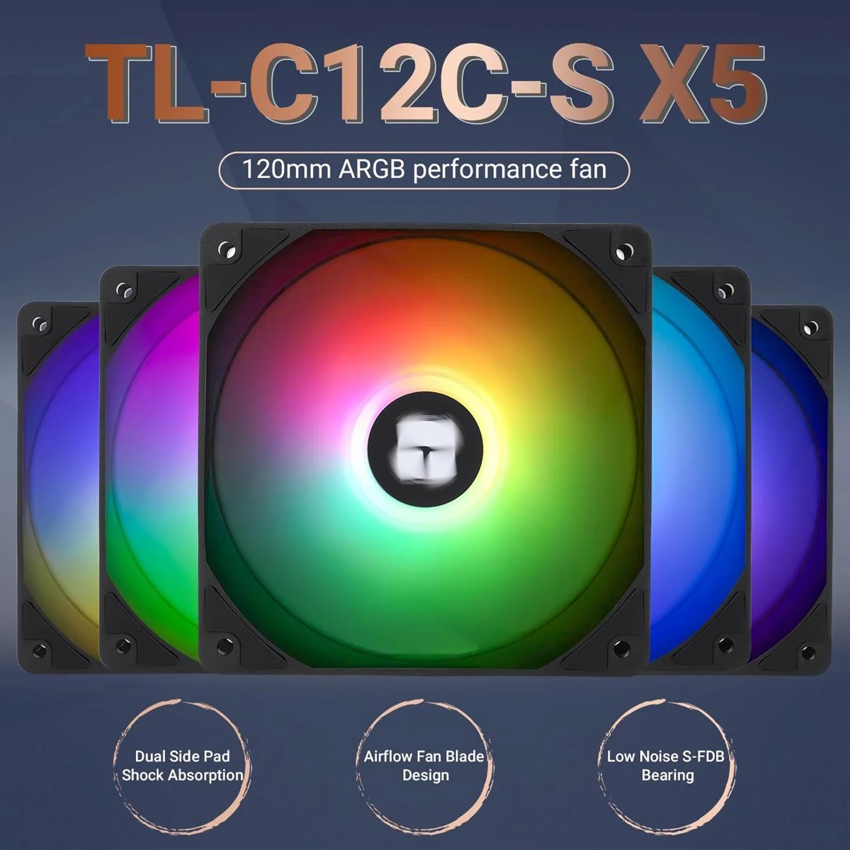 Thermalright TL-C12C-S X5 CPU Fan 120mm ARGB Case Cooler Fan, 4pin PWM Silent Computer with S-FDB Bearing Included, up to 1550RPM Cooling Fan, Black (5 Quantities) - Image 3