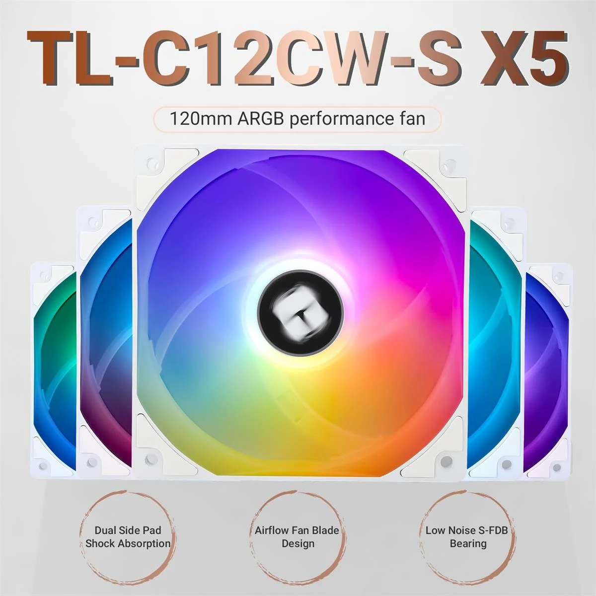 Thermalright TL-C12CW-S X5 CPU Fan 120mm ARGB Case Cooler Fan, 4pin PWM Silent Computer with S-FDB Bearing Included, up to 1550RPM Cooling Fan, White (5 Quantities) - Image 3