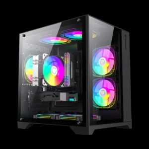 GameMax Infinity Mini BK microATX PC Case Supports 7x 120mm Fans, Gaming PC Mini Case with 2x Tempered Glass - Black