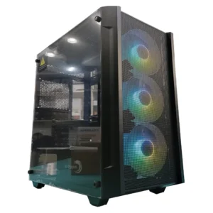 E-Dragon Syrax Mid-Tower ATX Gaming Case, 3x ARGB Fans Preinstalled, Front Mesh, Tempered Glass, Black