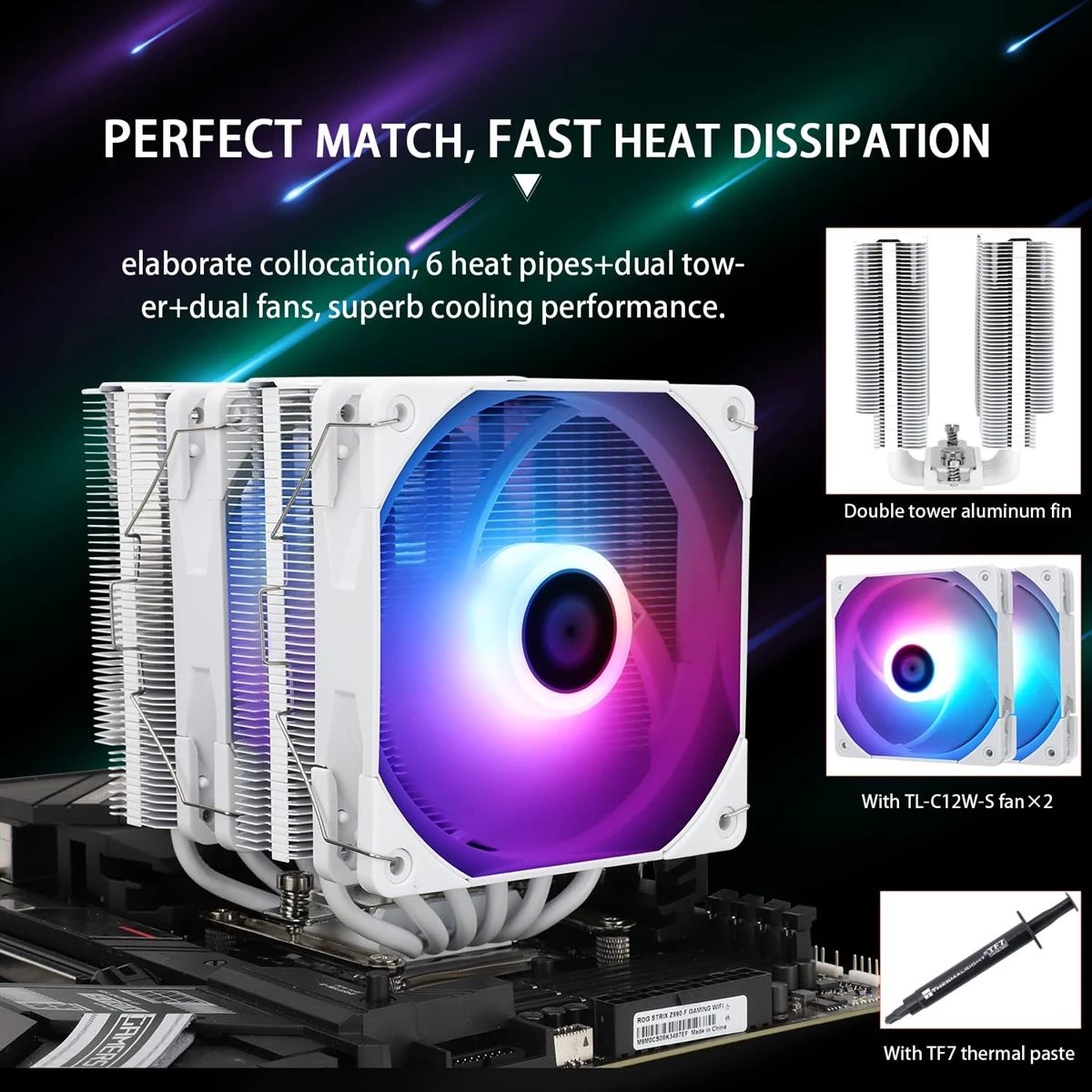 Thermalright Peerless Assassin 120 White ARGB CPU Air Cooler, 6 Heatpipes, 5V ARGB Lighting, Dual TL-C12W-S PWM Fan, AGHP Technology, for AMD AM4 AM5, Intel 1150/1151/1200/2011/1700 - Image 3