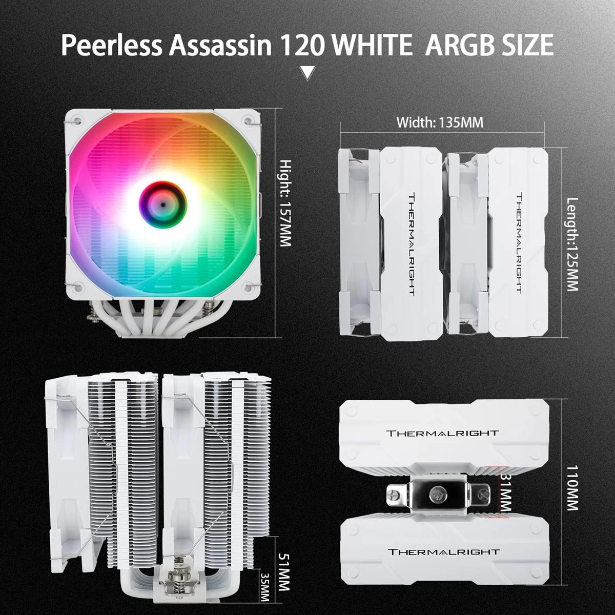 Thermalright Peerless Assassin 120 White ARGB CPU Air Cooler, 6 Heatpipes, 5V ARGB Lighting, Dual TL-C12W-S PWM Fan, AGHP Technology, for AMD AM4 AM5, Intel 1150/1151/1200/2011/1700 - Image 4