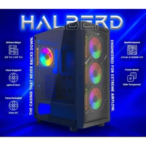 Thunder Halberd Mid-Tower ATX Gaming Case, 3x ARGB Infinity Fans Preinstalled, Black
