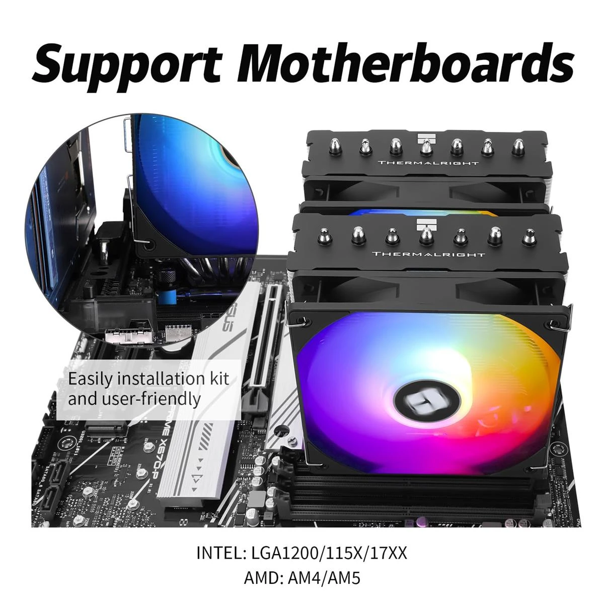 Thermalright Phantom Spirit 120 SE ARGB CPU Air Cooler, 7 Heat Pipes CPU Cooler, Dual 120mm TL-C12B-S V2 PWM Fan, AGHP 4.0 Technilogy, S-FDB Bearing, for AMD AM4 AM5/Intel 1700/1150/1151/1200, PC Cooler - Image 5