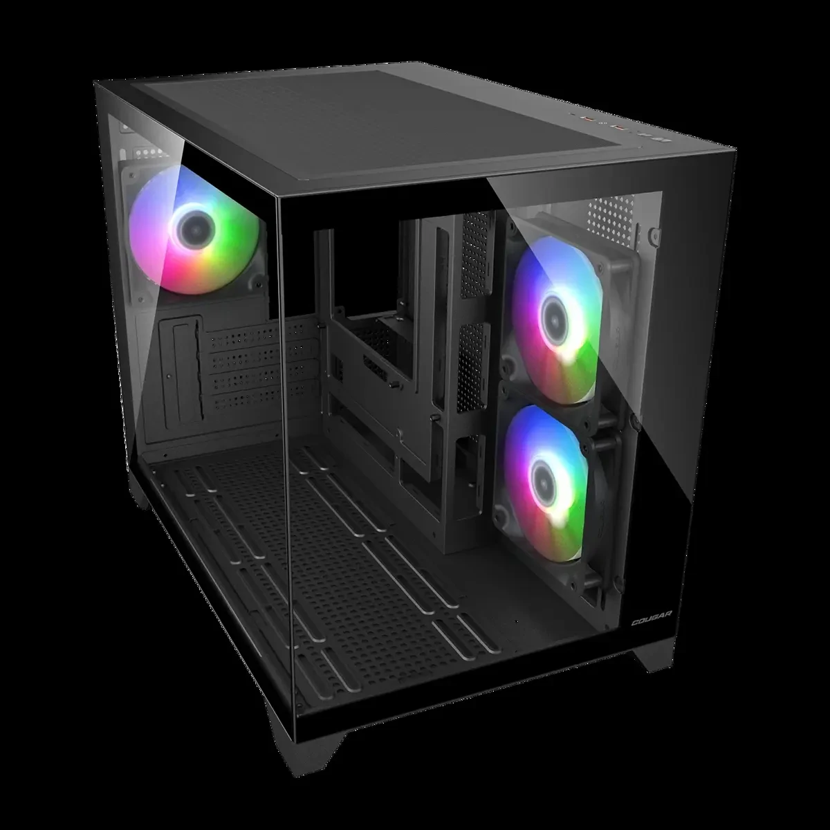 Cougar FV150 Mini RGB Gaming Case Mini Tower microATX, Up to 400mm GPU Supported, Pre-Installed Fans 2x120mm F-RGB M/B Side and 1x120mm F-RGB Rear, Black - Image 4