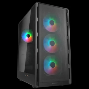 Cougar Airface Pure RGB ATX Mid Tower PC Case, Tempered Glass, Perforated Front Panel, Up to 240mm Radiator Support, Pre-Installed F-RGB Fans - Black