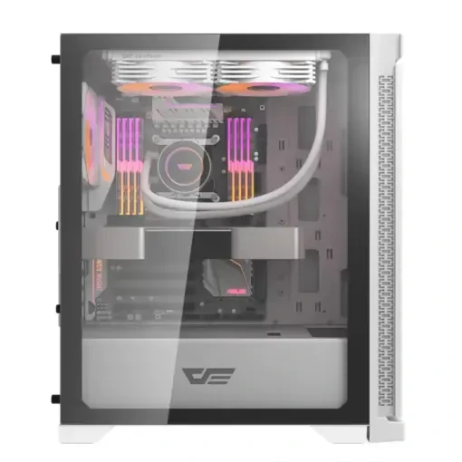 DarkFlash DK361 ATX PC Case with 4 RGB Fans, Hexagon Mesh Front Panel, Tempered Glass Side Panel, Supports Up to 6x Fans & 360mm Radiator, I/O with USB 3.0 Port, White - Image 3