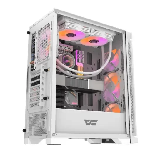 DarkFlash DK361 ATX PC Case with 4 RGB Fans, Hexagon Mesh Front Panel, Tempered Glass Side Panel, Supports Up to 6x Fans & 360mm Radiator, I/O with USB 3.0 Port, White - Image 4