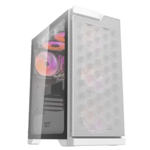 DarkFlash DK361 ATX PC Case with 4 RGB Fans, Hexagon Mesh Front Panel, Tempered Glass Side Panel, Supports Up to 6x Fans & 360mm Radiator, I/O with USB 3.0 Port, White
