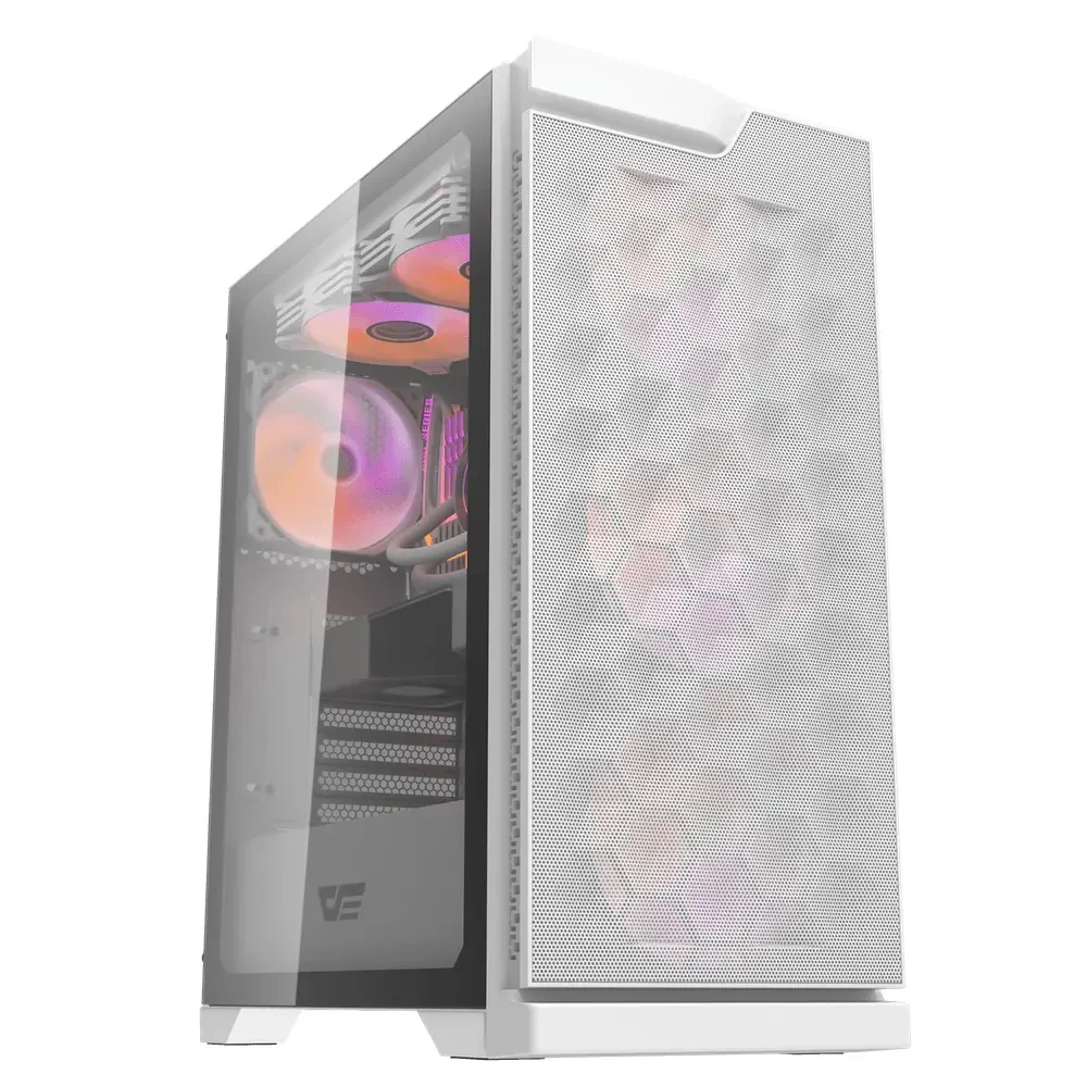 DarkFlash DK361 ATX PC Case with 4 RGB Fans, Hexagon Mesh Front Panel, Tempered Glass Side Panel, Supports Up to 6x Fans & 360mm Radiator, I/O with USB 3.0 Port, White