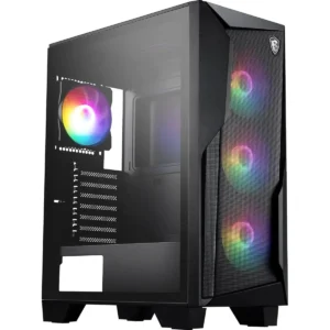 MSI MAG Forge 130A Airflow Mid-Tower PC Case - High Airflow, ATX Capacity, 240 mm Radiator, Four Pre-Installed Auto-RGB Fans, Tempered Glass Side Panel - Black