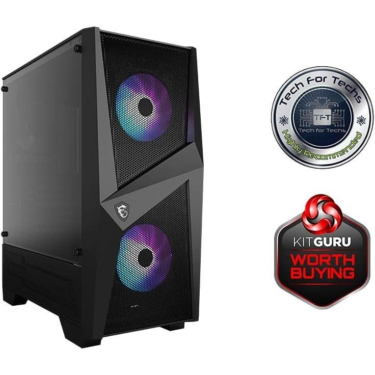 MSI MAG Forge 100R Mid Tower Gaming Computer Case - Black, 2x 120 mm ARGB PWM Fan, 1x 120 mm Fan, 1-6 ARGB Hub, Mystic Light Sync, Tempered Glass Panel, ATX, mATX, Mini-ITX - Image 2