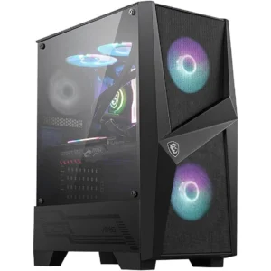 MSI MAG Forge 100R Mid Tower Gaming Computer Case - Black, 2x 120 mm ARGB PWM Fan, 1x 120 mm Fan, 1-6 ARGB Hub, Mystic Light Sync, Tempered Glass Panel, ATX, mATX, Mini-ITX