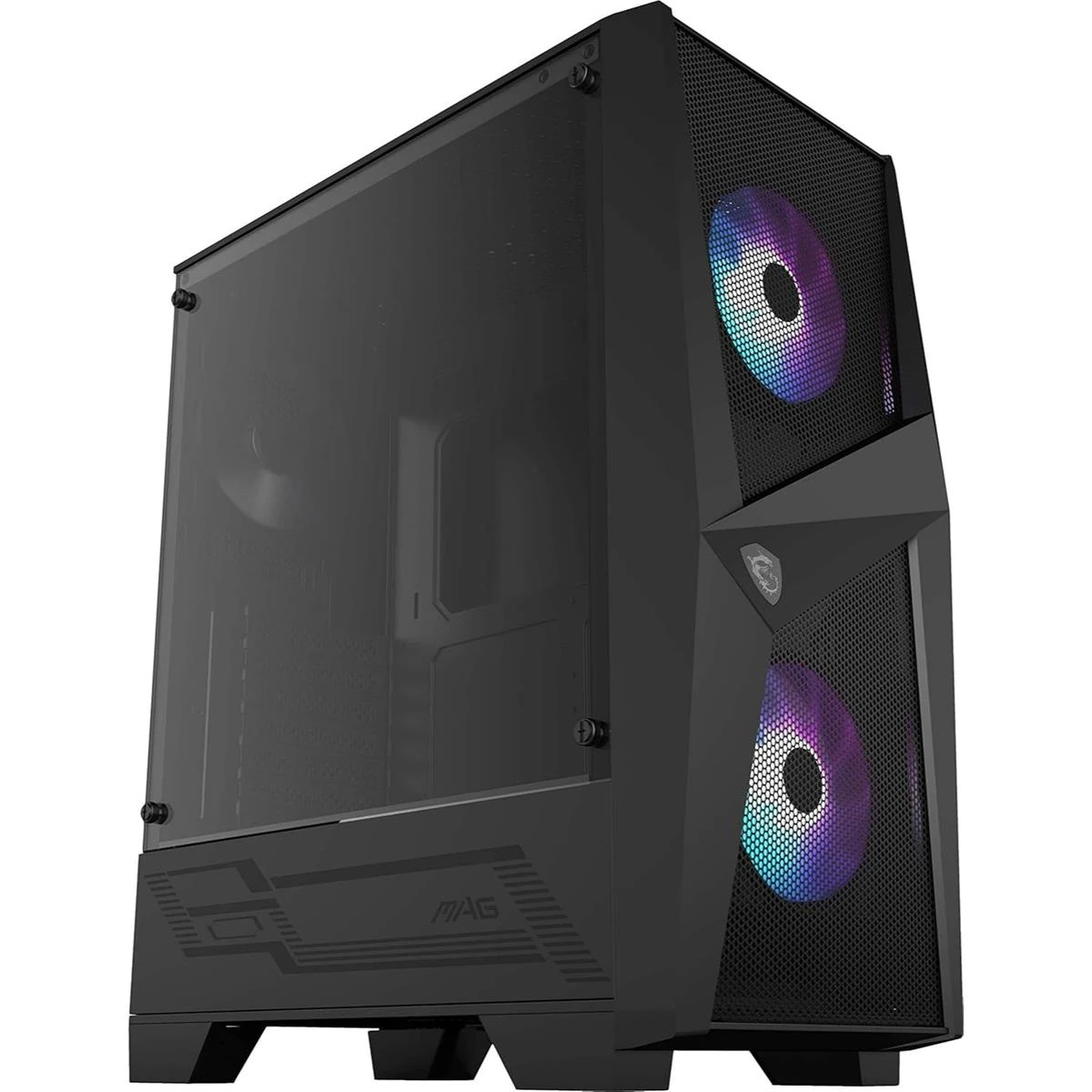 MSI MAG Forge 100R Mid Tower Gaming Computer Case - Black, 2x 120 mm ARGB PWM Fan, 1x 120 mm Fan, 1-6 ARGB Hub, Mystic Light Sync, Tempered Glass Panel, ATX, mATX, Mini-ITX - Image 5