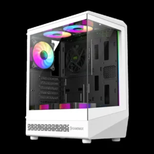 GameMax Vista COC AW ATX Mid-Tower Gaming Case, Front and Side Tempered Glass Panels, 5x120mm ARGB Fans, Patented COC Cooling Fan, White