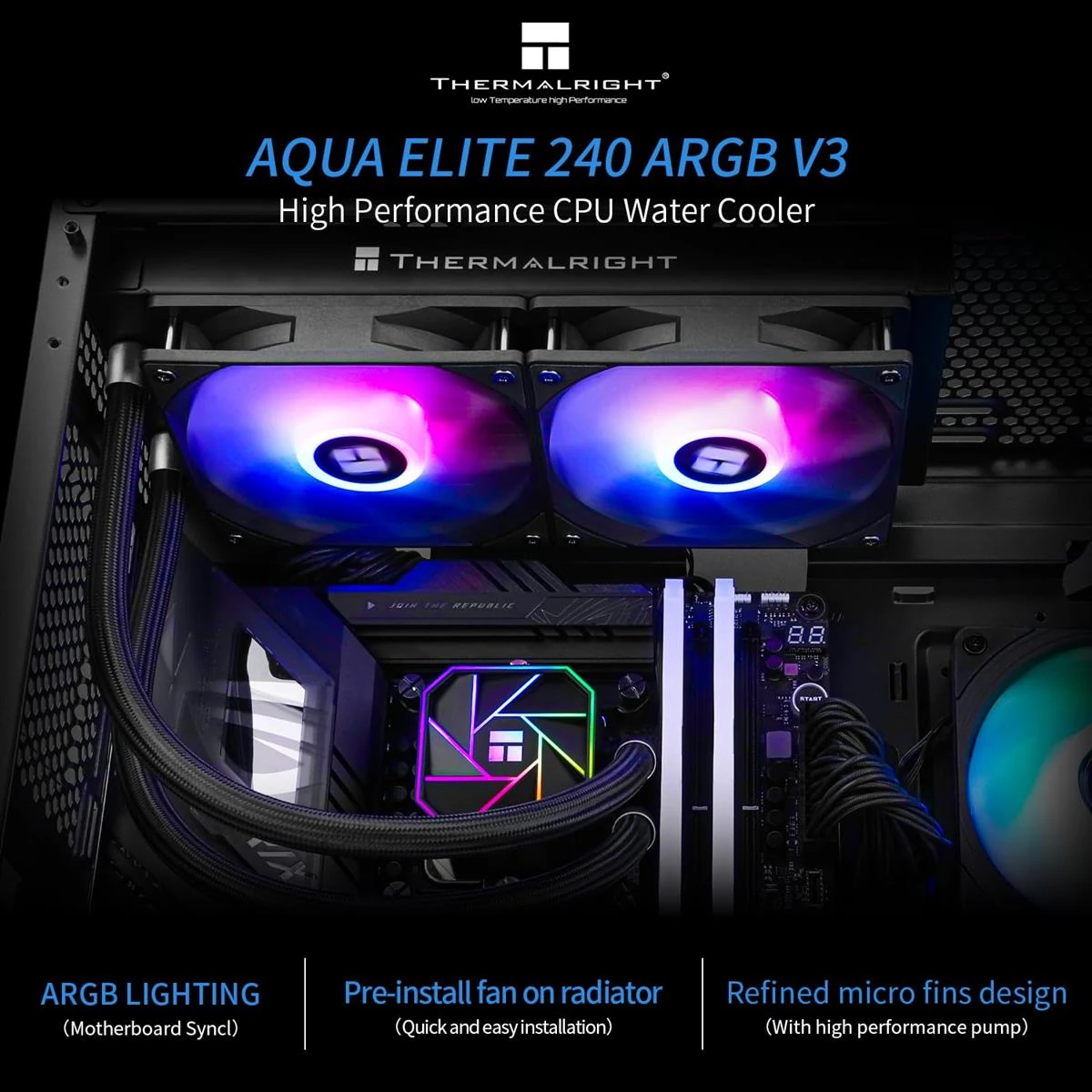 Thermalright Aqua Elite 240 V3 ARGB AIO 240mm Liquid CPU Cooler - Black - Image 2